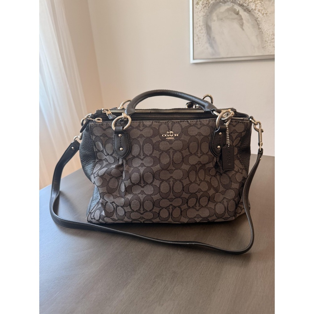 Coach Signature Avary Satchel Womens Medium Black Leather Crossbody Shoulder Bag